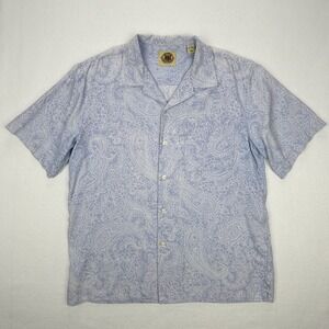 Pusser's West Indies Mens M Blue Paisley Silk Cotton Short Sleeve Camp Shirt